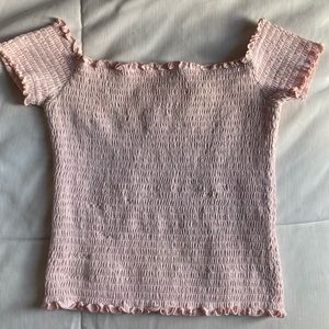 Baby Pink Off-Shoulder Ribbed Crop Top